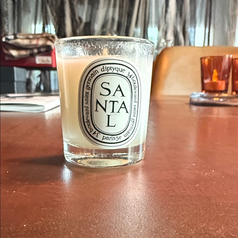 Mini  New diptyque Santal Cream White Votive Candle in Clear Glass